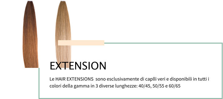 cm. EXTENSION Le HAIR EXTENSIONS  sono esclusivamente di caplli veri e disponibili in tutti i colori della gamma in 3 diverse lunghezze: 40/45, 50/55 e 60/65