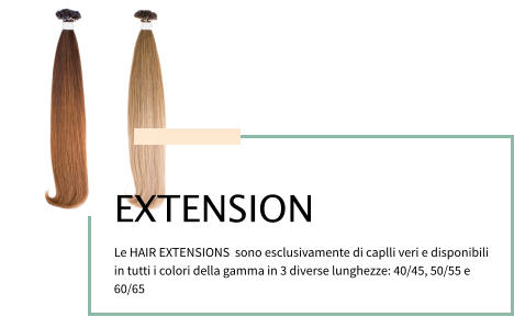cm. EXTENSION Le HAIR EXTENSIONS  sono esclusivamente di caplli veri e disponibili in tutti i colori della gamma in 3 diverse lunghezze: 40/45, 50/55 e 60/65